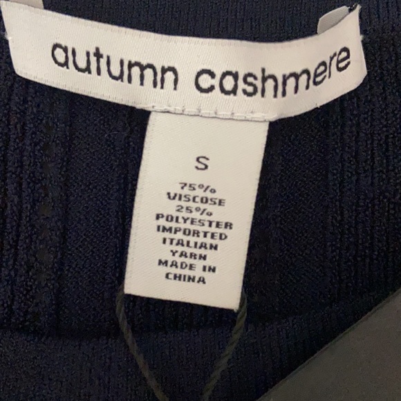 NWT Autumn Cashmere Women's Rib Crew with Tipped Cuff Ruffles Navy/White Small - Picture 3 of 6